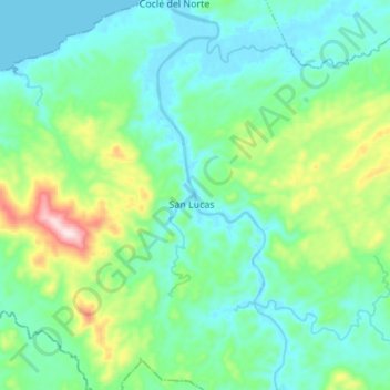 Mapa topográfico Río Coclé del Norte, altitud, relieve