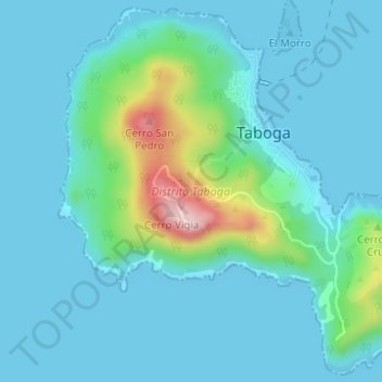 Mapa topográfico Taboga, altitud, relieve