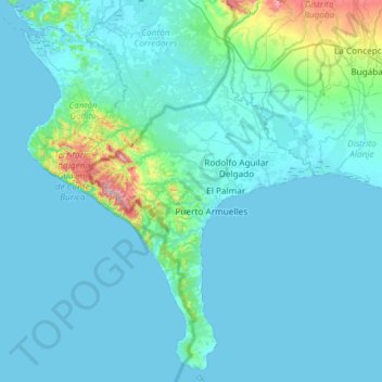 Mapa topográfico Distrito Barú, altitud, relieve